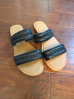 Universal Thread Black Braided Double-Strap Slide Sandals - Women